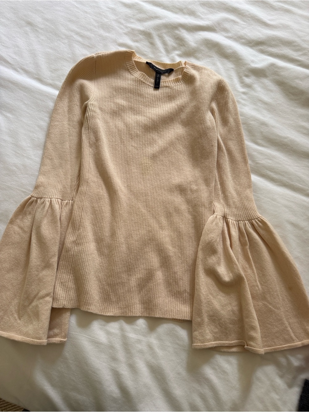 BCBGMaxAzria Cream Bell Sleeve Ribbed Sweater